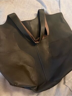 Olive Green/Brown Reversible Leather Tote Bag